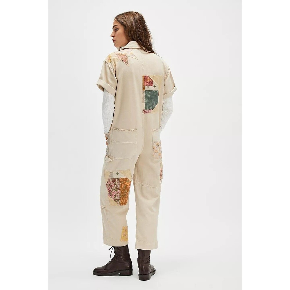 Free People We The Free Glory Days Jumpsuit Utility Patchwork Cotton M 285765 - Picture 3 of 9